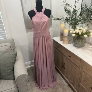 David’s Bridal Celebrate High-Neck Mesh Dress with Full Skirt Quartz Mauve